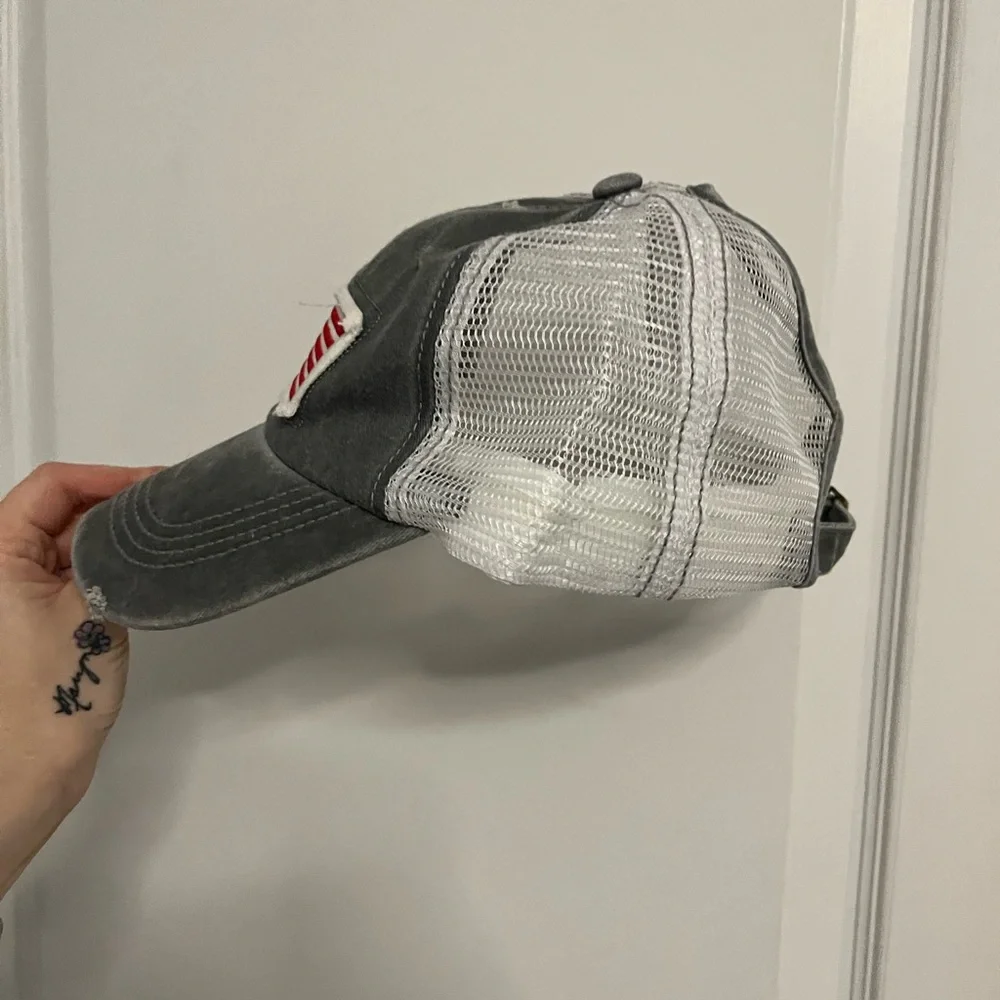 New without tags Ballcap Gray Distressed American Flag Patch with bun hole - Picture 8 of 12